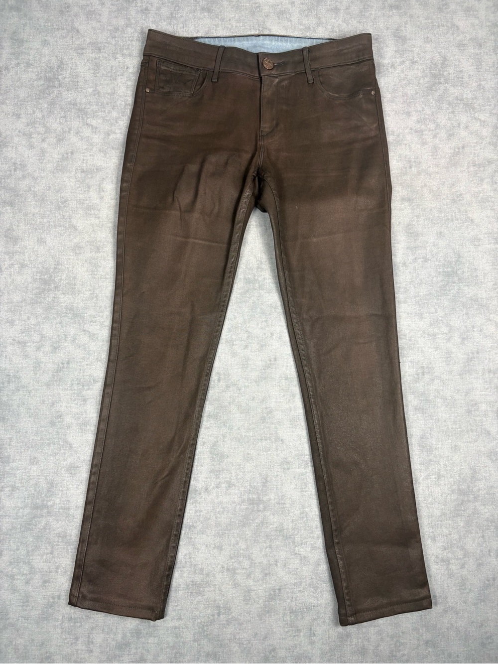 Habitual Womens 27 Coated Waxed Skinny Jeans Chocolate Brown Made USA Stretch